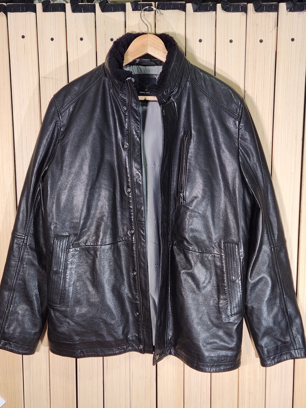 Daniel Hechter Jacket Men's Black Bomber Jacket with Shearling Collar